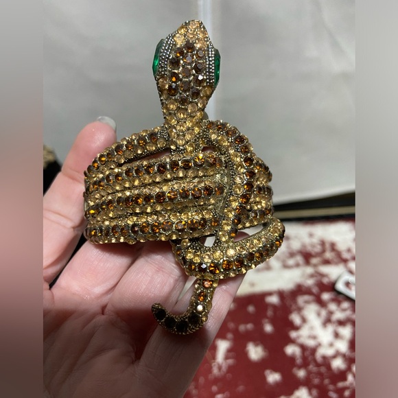 Vintage Rhinestone Coiled Snake With Green Eyes and Hanged Bangle - Picture 6 of 7